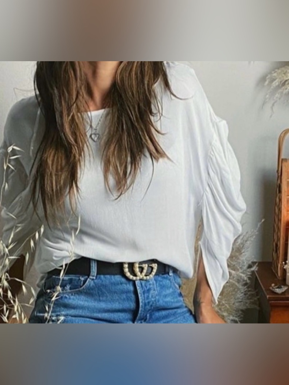 Women's White Ruched Sleeve Top - Classic Casual
